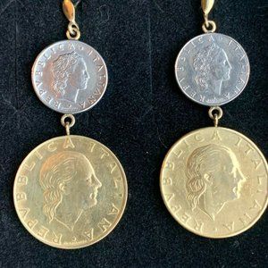 LIRE Big Shiny 4 Coin Drop Dangle Earrings Italian